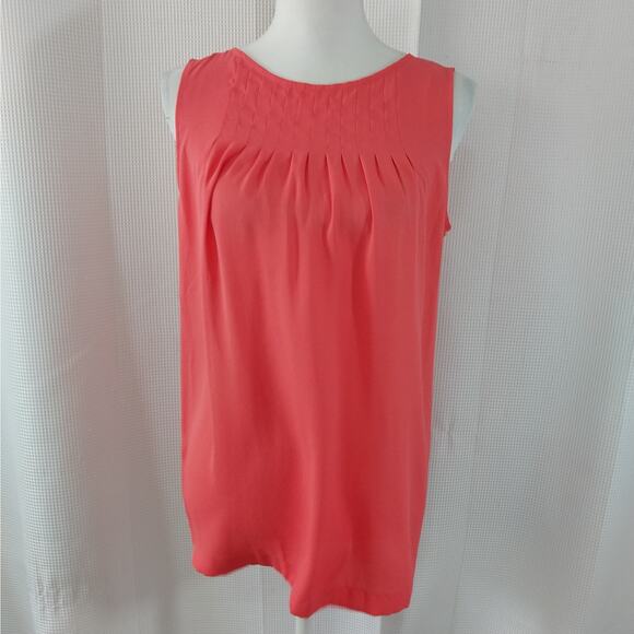 ANN TAYLOR LOFT! PERSIMMON ORANGE PLEAT NECK, FLOWY, DRAPEY SLEEVELESS TOP! SZ S - Picture 2 of 8